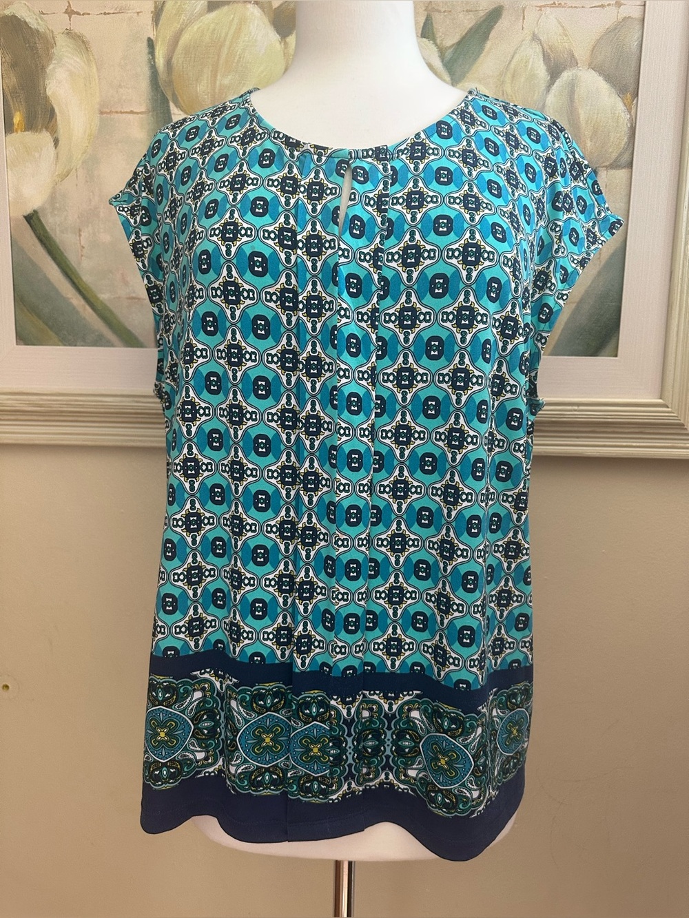 Liz Claiborne Women’s XL Blue Multicolored Boho Print Top
